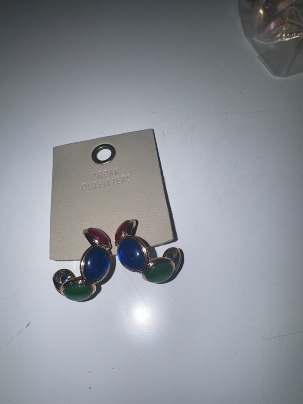 Urban Outfitters Gold-Tone Earrings with Blue, Green, and Red Stones